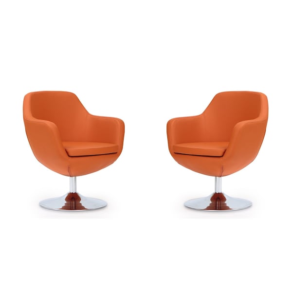 Manhattan Comfort Caisson Faux Leather Swivel Accent Chair in Orange and Polished Chrome, PK2 2-AC028-OR - main
